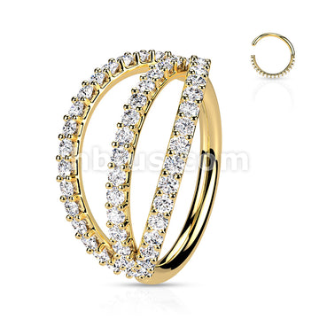 Brass Triple Lined Micro Set CZ Bendable Hoops - Image 3