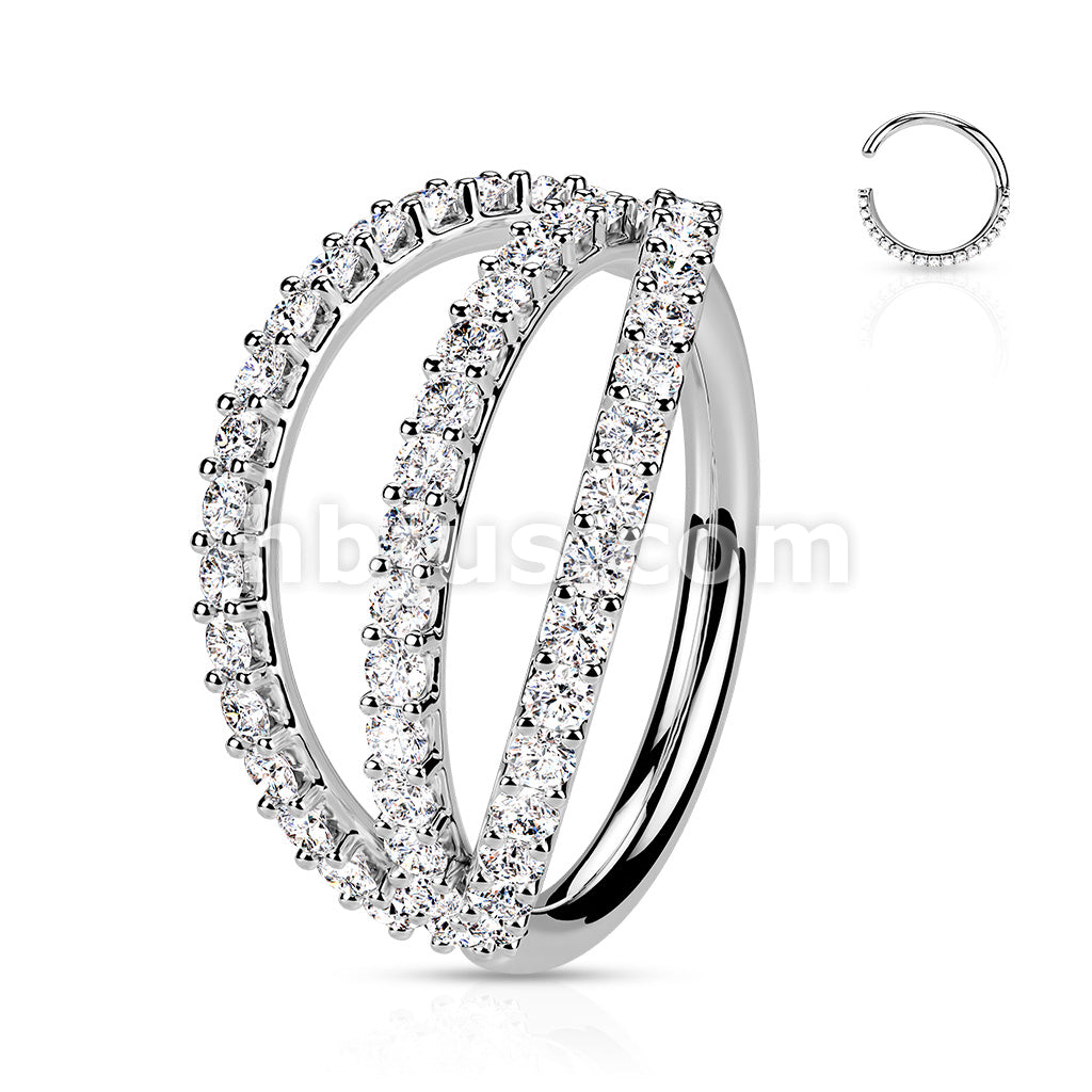 Brass Triple Lined Micro Set CZ Bendable Hoops - Image 4