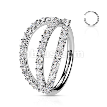 Brass Triple Lined Micro Set CZ Bendable Hoops - Image 4