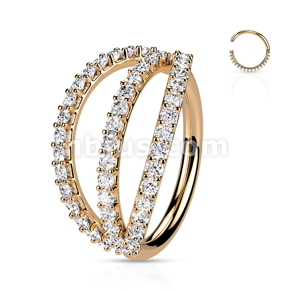 Brass Triple Lined Micro Set CZ Bendable Hoops - Image 5
