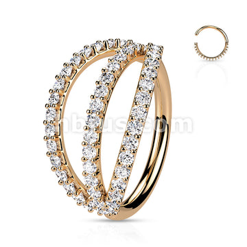 Brass Triple Lined Micro Set CZ Bendable Hoops - Image 5