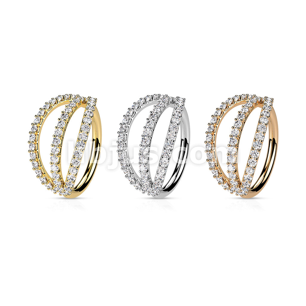 Brass Triple Lined Micro Set CZ Bendable Hoops - Image 6