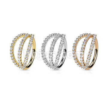 Brass Triple Lined Micro Set CZ Bendable Hoops - Image 6