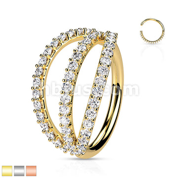 Brass Triple Lined Micro Set CZ Bendable Hoops - Image 2