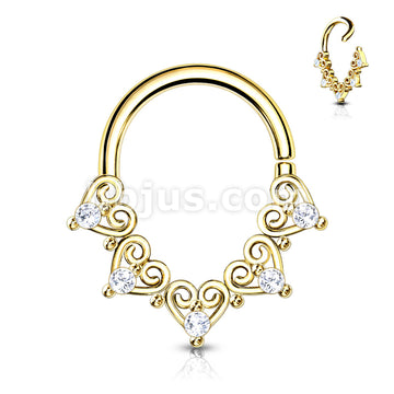 Brass Heart Filigree with Mini CZ Details Bendable Hoop for Daith,... - Image 4