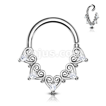Brass Heart Filigree with Mini CZ Details Bendable Hoop for Daith,... - Image 5