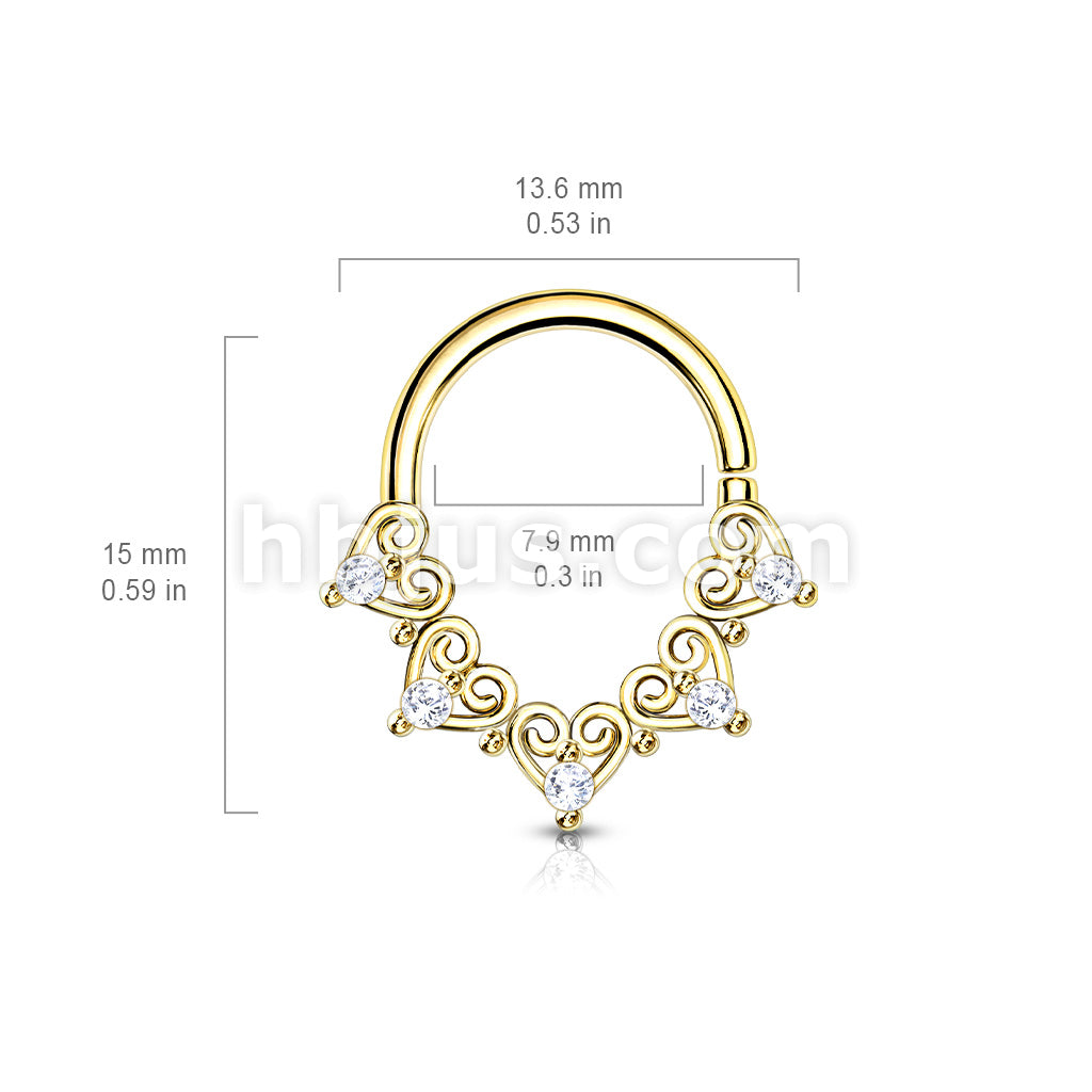Brass Heart Filigree with Mini CZ Details Bendable Hoop for Daith,... - Image 7