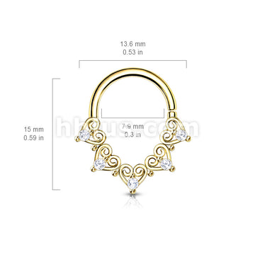 Brass Heart Filigree with Mini CZ Details Bendable Hoop for Daith,... - Image 7