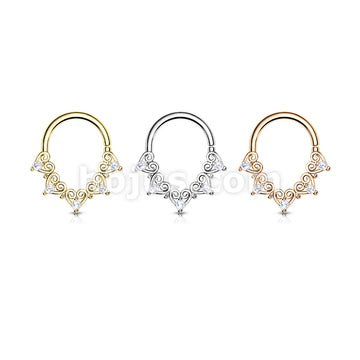 Brass Heart Filigree with Mini CZ Details Bendable Hoop for Daith,... - Image 8
