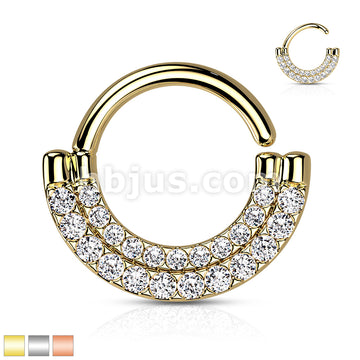 Brass Double Lined CZ Paved Front Bendable Hoops for Daith, Cartilage,... - Image 2