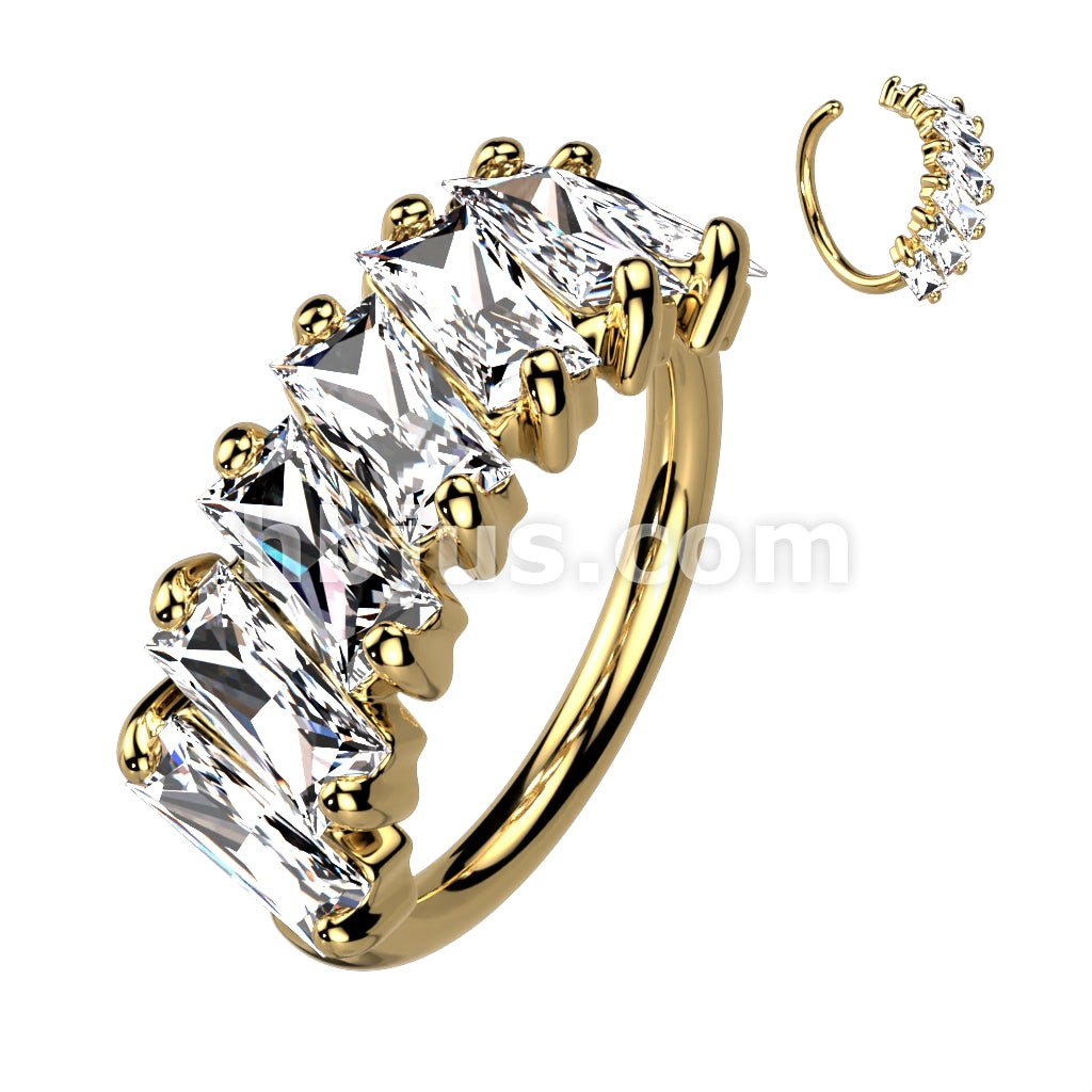 Brass Diagonal Pave Princess Cut CZ Bendable Hoop for Septum, Daith,... - Image 2