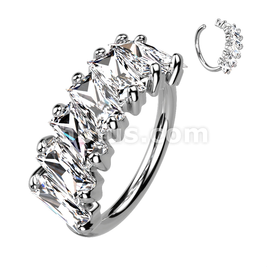 Brass Diagonal Pave Princess Cut CZ Bendable Hoop for Septum, Daith,... - Image 3