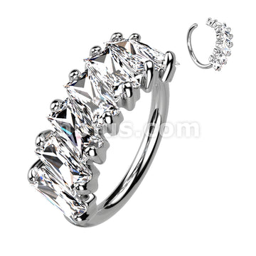Brass Diagonal Pave Princess Cut CZ Bendable Hoop for Septum, Daith,... - Image 3