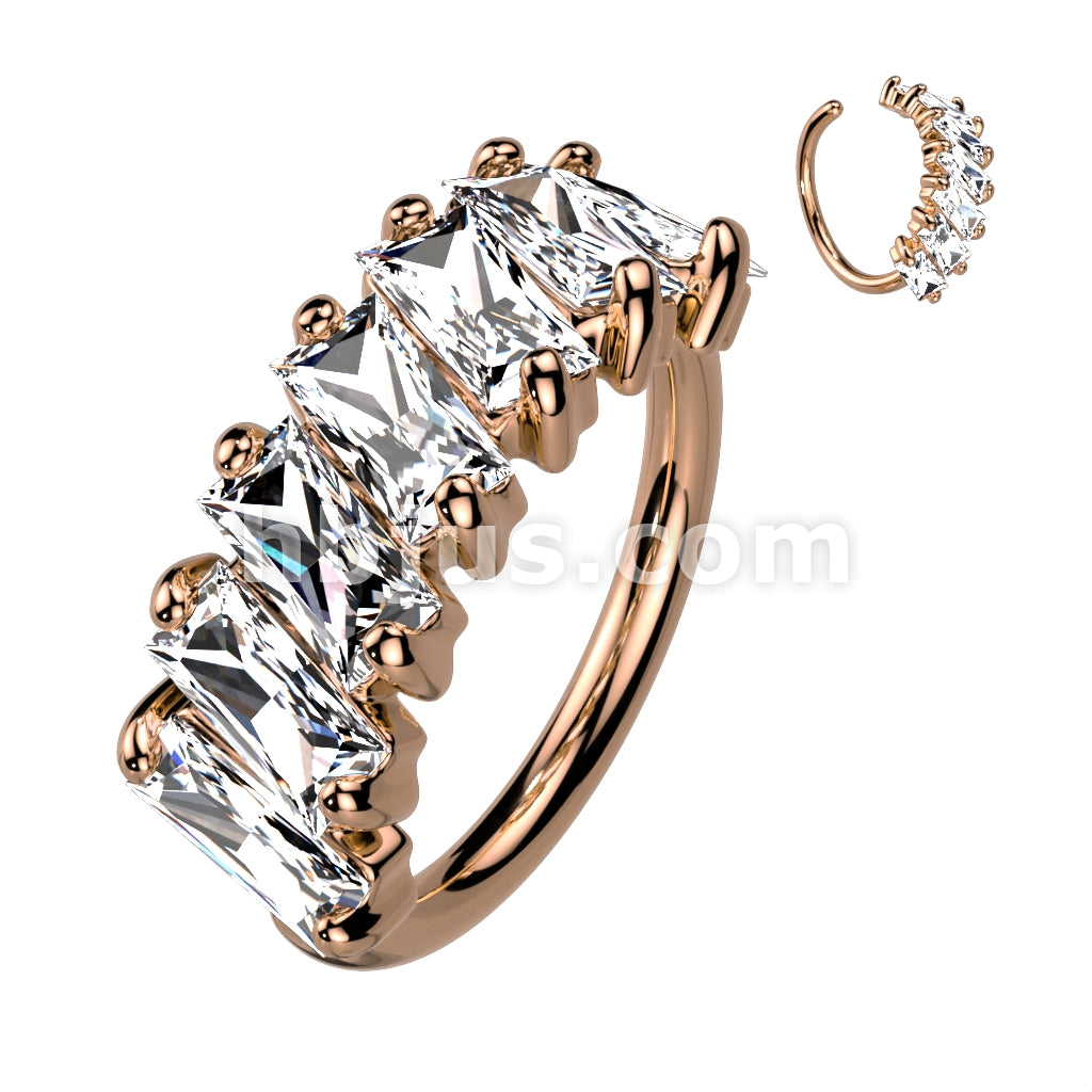 Brass Diagonal Pave Princess Cut CZ Bendable Hoop for Septum, Daith,... - Image 4