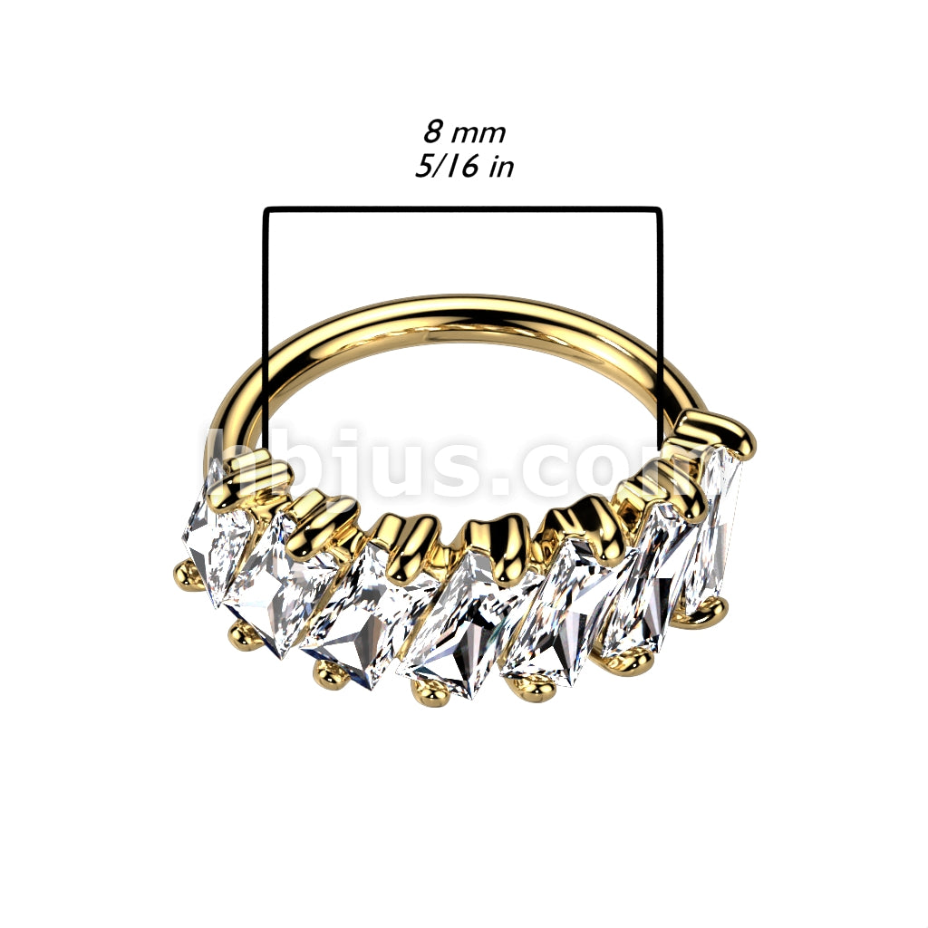 Brass Diagonal Pave Princess Cut CZ Bendable Hoop for Septum, Daith,... - Image 5