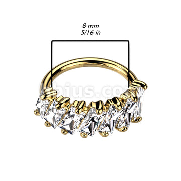 Brass Diagonal Pave Princess Cut CZ Bendable Hoop for Septum, Daith,... - Image 5