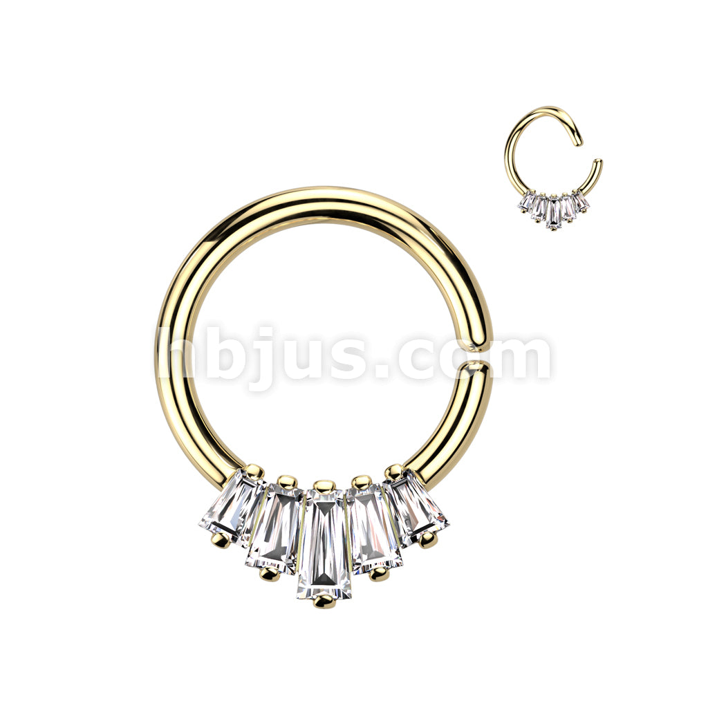 Brass 5 Baguette CZ Fan Front Bendable Hoop for Daith, Cartilage,... - Image 2