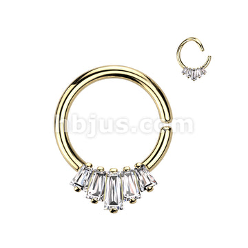 Brass 5 Baguette CZ Fan Front Bendable Hoop for Daith, Cartilage,... - Image 2