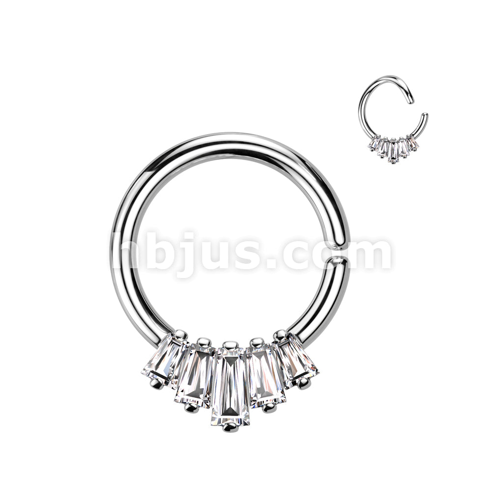 Brass 5 Baguette CZ Fan Front Bendable Hoop for Daith, Cartilage,... - Image 3