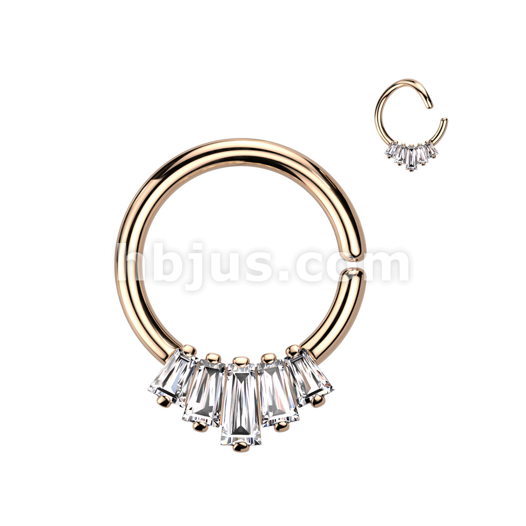 Brass 5 Baguette CZ Fan Front Bendable Hoop for Daith, Cartilage,... - Image 4