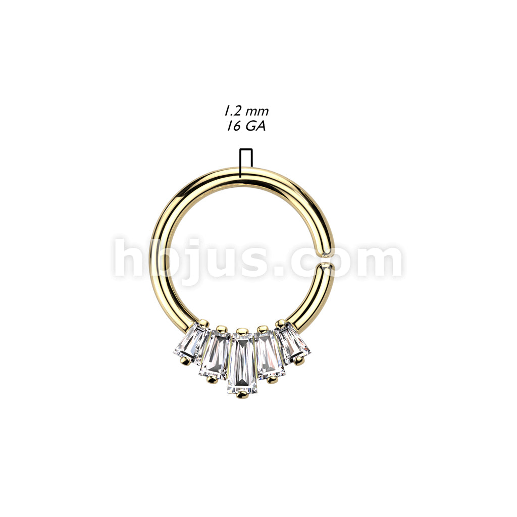 Brass 5 Baguette CZ Fan Front Bendable Hoop for Daith, Cartilage,... - Image 5