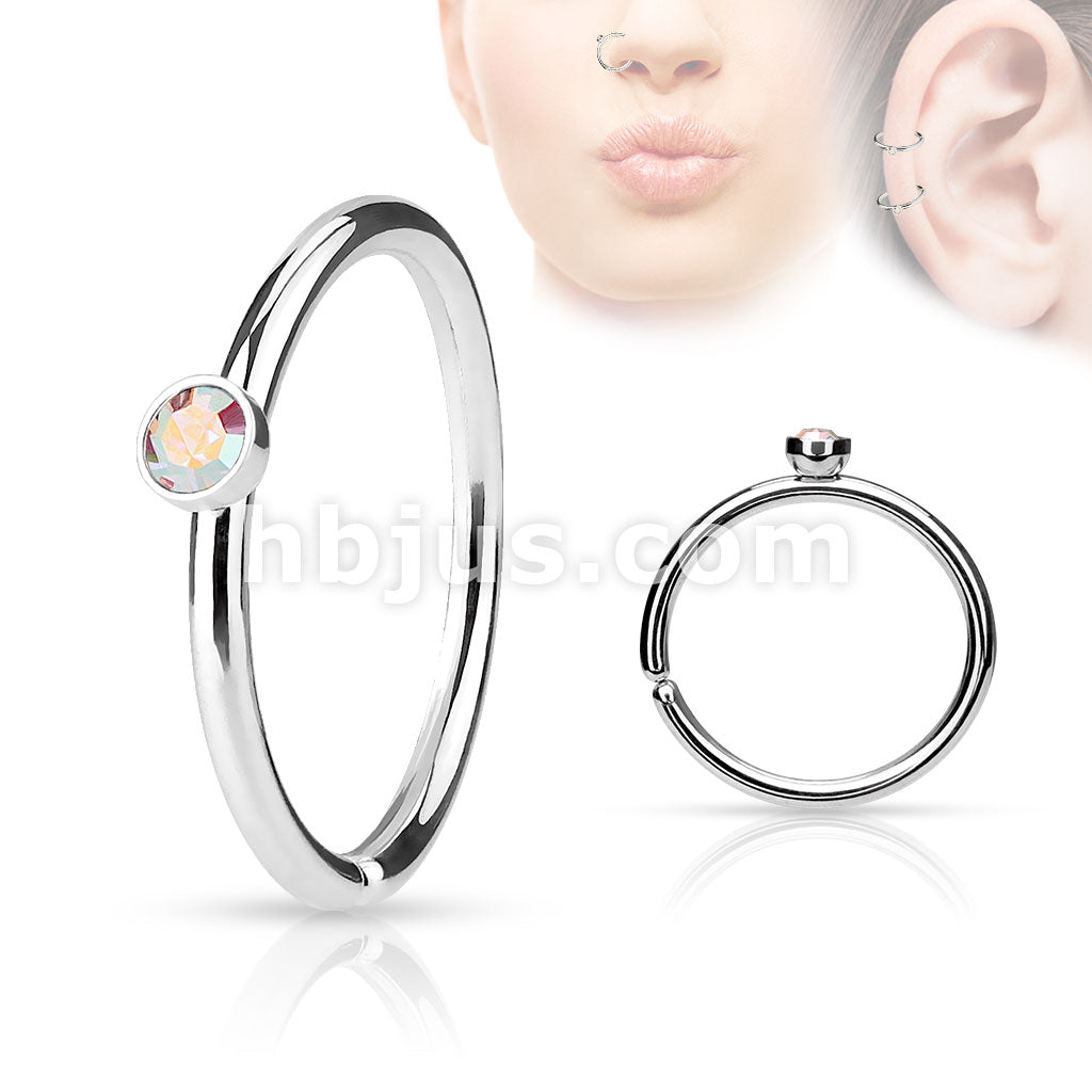 Tiny Crystal Set Side 316L Surgical Steel Nose HoopCut Rings - Image 2