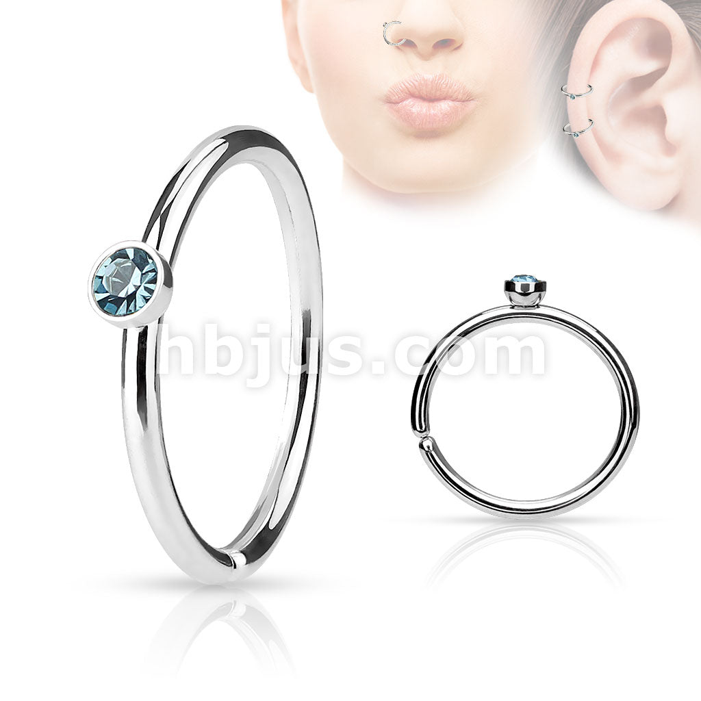 Tiny Crystal Set Side 316L Surgical Steel Nose HoopCut Rings - Image 5