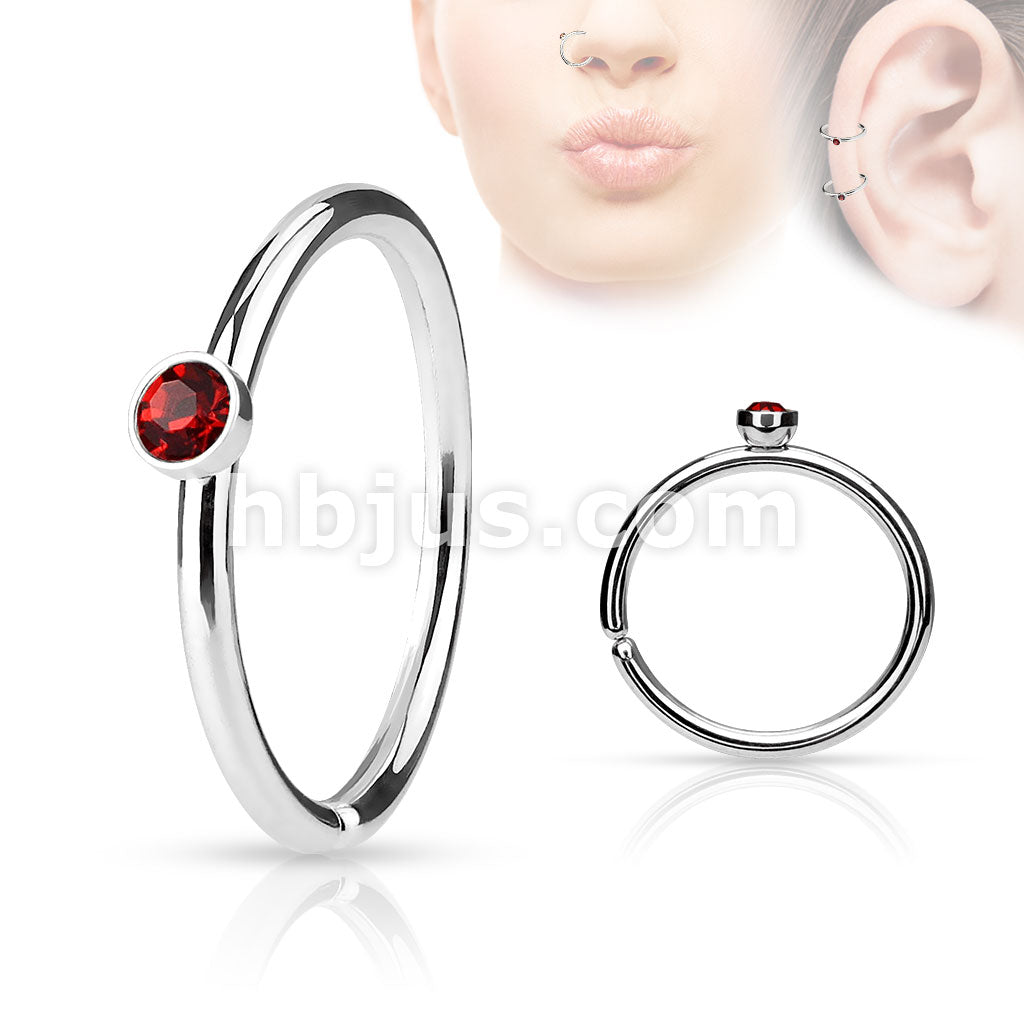 Tiny Crystal Set Side 316L Surgical Steel Nose HoopCut Rings - Image 6