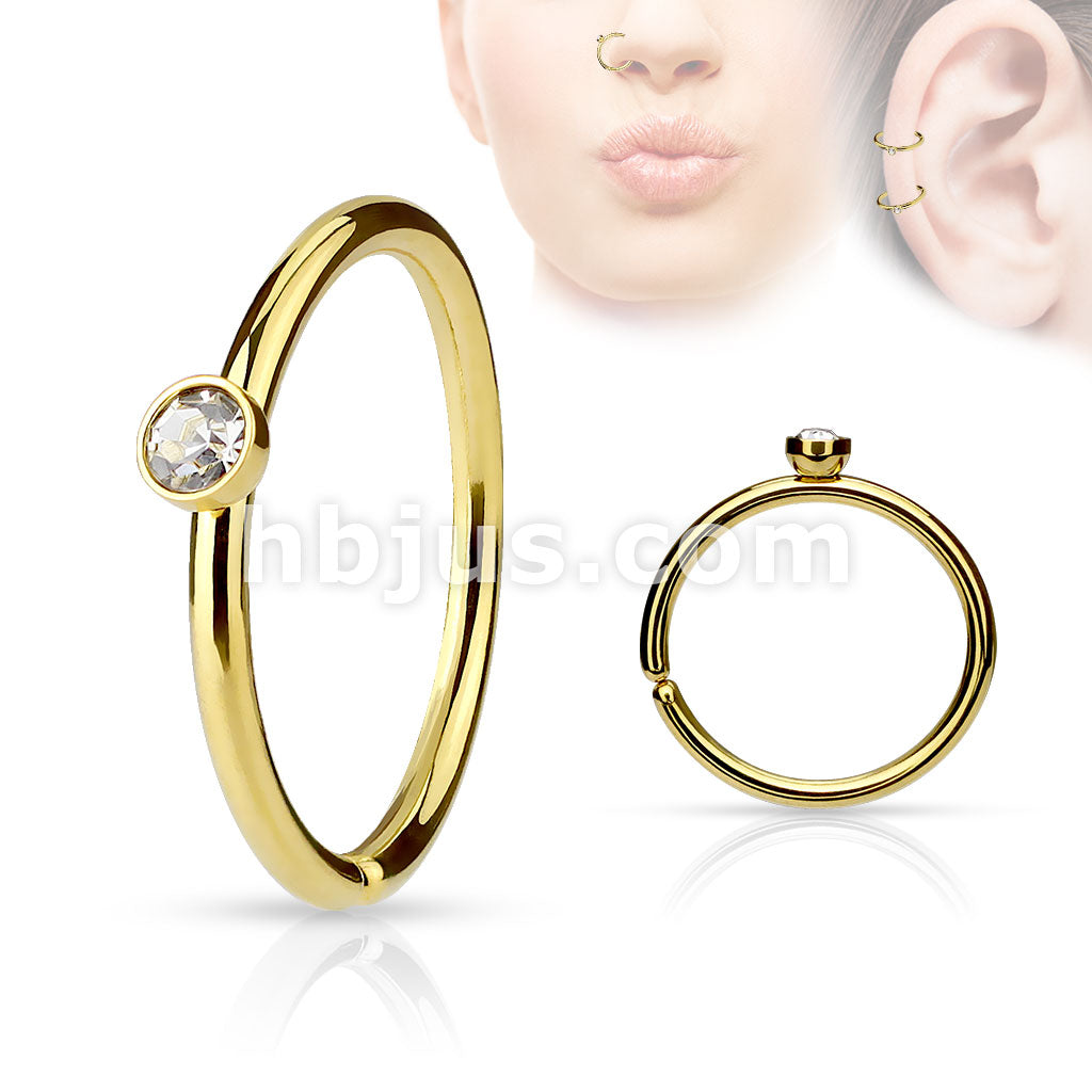 Tiny Crystal Set Side IP over 316L Surgical Steel Nose Hoop Cut Rings - Image 2