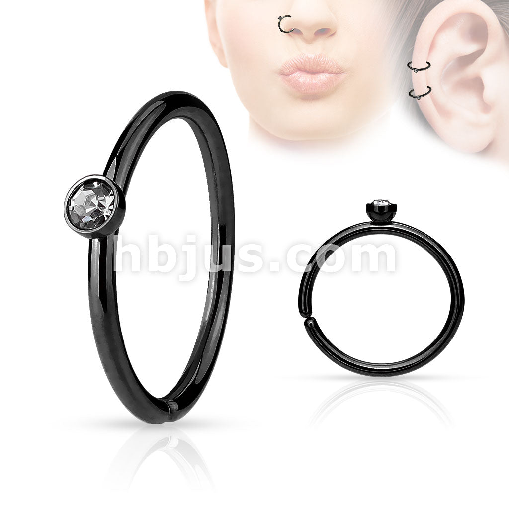 Tiny Crystal Set Side IP over 316L Surgical Steel Nose Hoop Cut Rings - Image 3