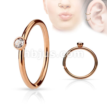 Tiny Crystal Set Side IP over 316L Surgical Steel Nose Hoop Cut Rings - Image 4