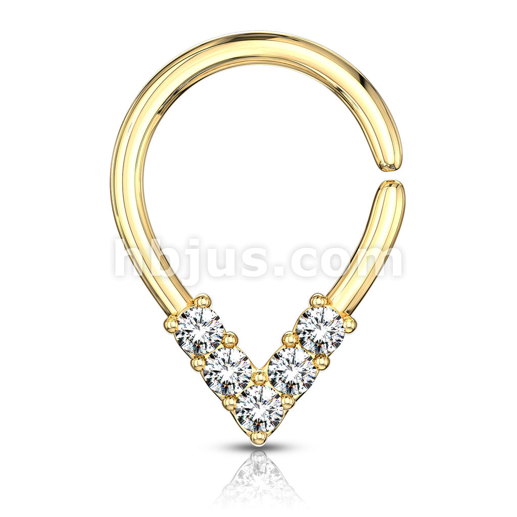 Brass 5 CZ Lined Pear Shaped Bendable Cut Ring for Cartilage, Tragus,... - Image 3