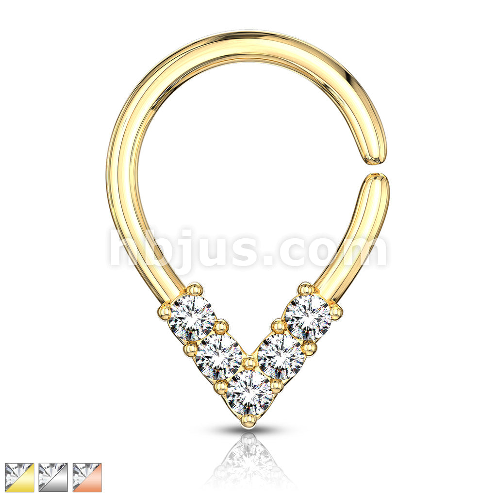 Brass 5 CZ Lined Pear Shaped Bendable Cut Ring for Cartilage, Tragus,... - Image 2