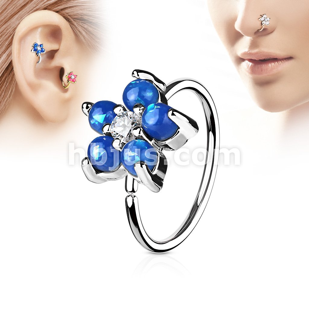 316L Surgical Steel Opal GlitterSet Flower Petals CZ Center 316L... - Image 2