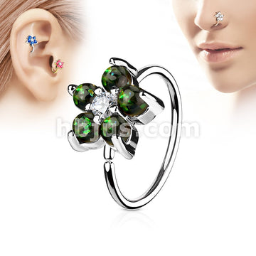 316L Surgical Steel Opal GlitterSet Flower Petals CZ Center 316L... - Image 3