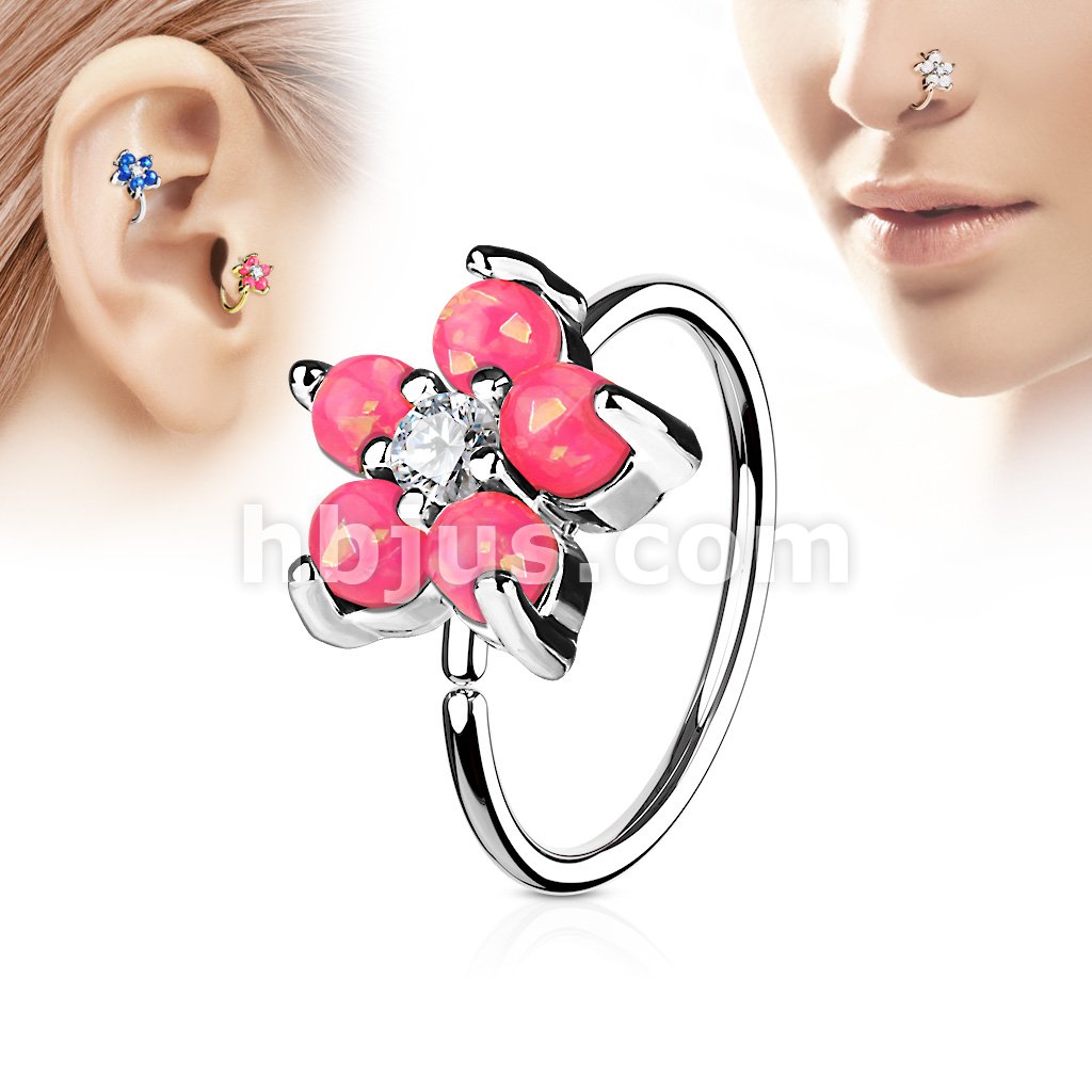 316L Surgical Steel Opal GlitterSet Flower Petals CZ Center 316L... - Image 4