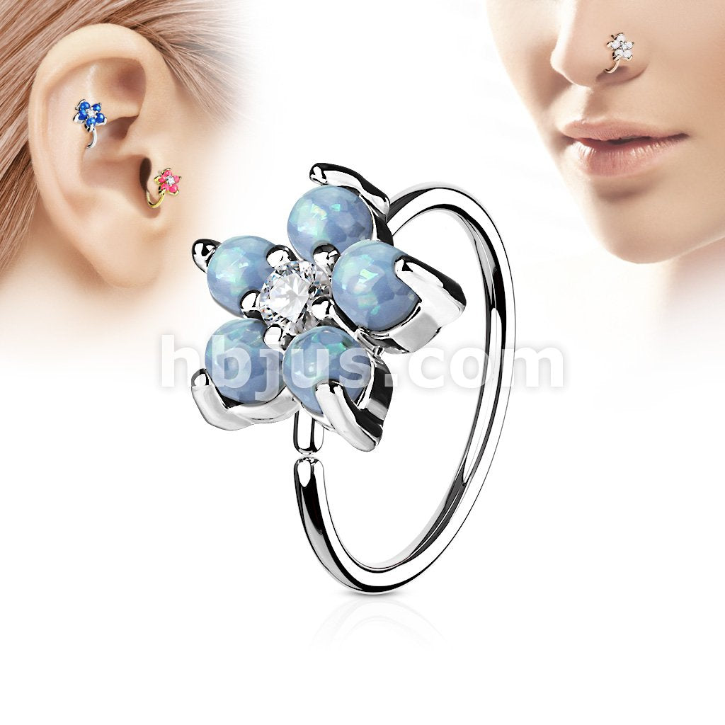 316L Surgical Steel Opal GlitterSet Flower Petals CZ Center 316L... - Image 5