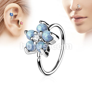 316L Surgical Steel Opal GlitterSet Flower Petals CZ Center 316L... - Image 5