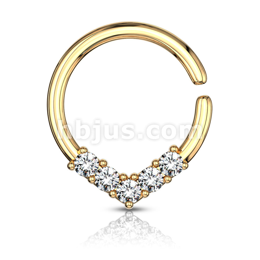 Brass 5 CZ Set V Shaped on Round Bendable Cut Ring for Cartilage,... - Image 3