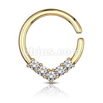 Brass 5 CZ Set V Shaped on Round Bendable Cut Ring for Cartilage,... - Image 3