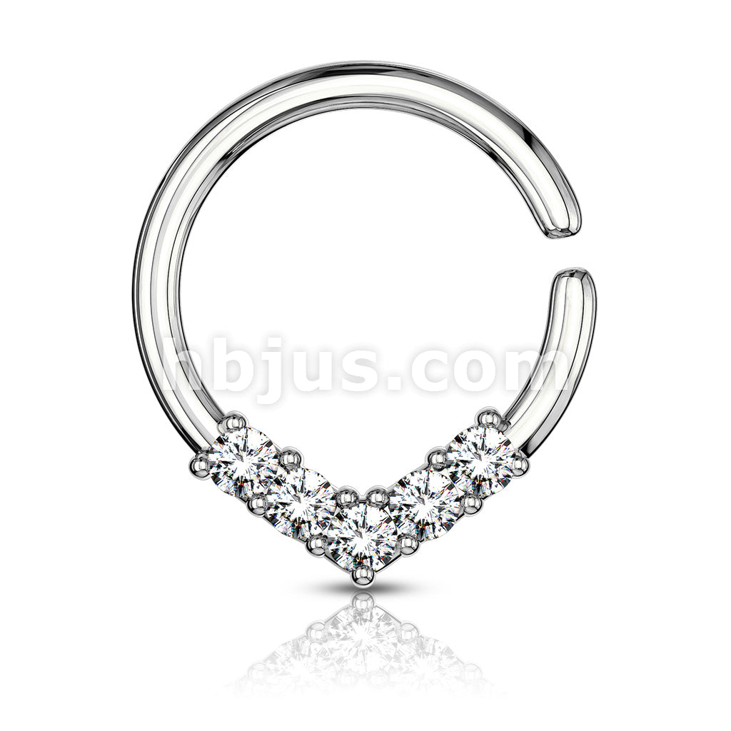 Brass 5 CZ Set V Shaped on Round Bendable Cut Ring for Cartilage,... - Image 4