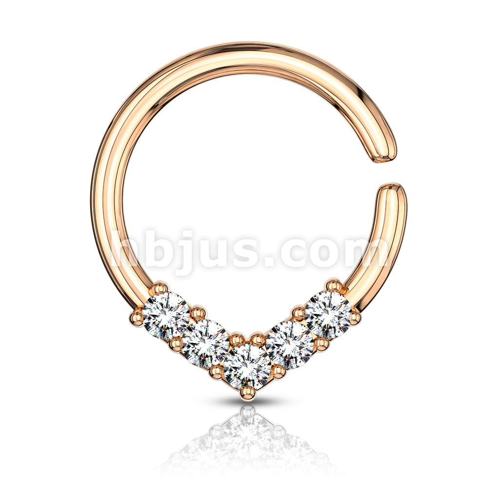Brass 5 CZ Set V Shaped on Round Bendable Cut Ring for Cartilage,... - Image 5