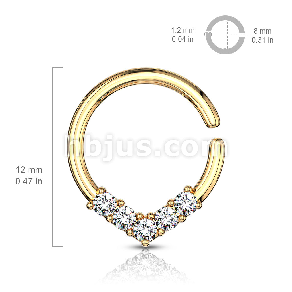 Brass 5 CZ Set V Shaped on Round Bendable Cut Ring for Cartilage,... - Image 6
