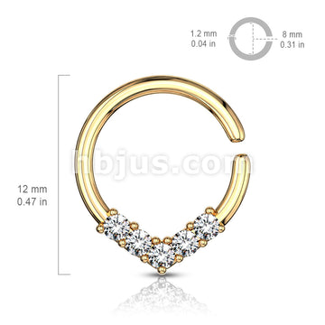 Brass 5 CZ Set V Shaped on Round Bendable Cut Ring for Cartilage,... - Image 6