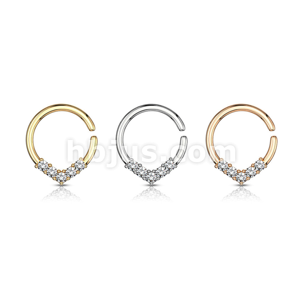 Brass 5 CZ Set V Shaped on Round Bendable Cut Ring for Cartilage,... - Image 7