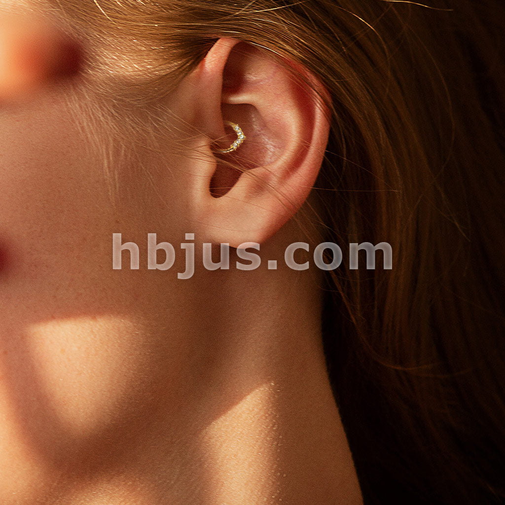 Brass 5 CZ Set V Shaped on Round Bendable Cut Ring for Cartilage,... - Image 8