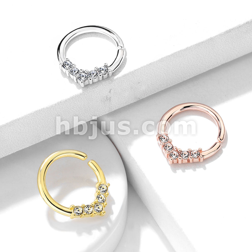 Brass 5 CZ Set V Shaped on Round Bendable Cut Ring for Cartilage,...