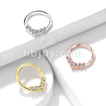 Brass 5 CZ Set V Shaped on Round Bendable Cut Ring for Cartilage,...