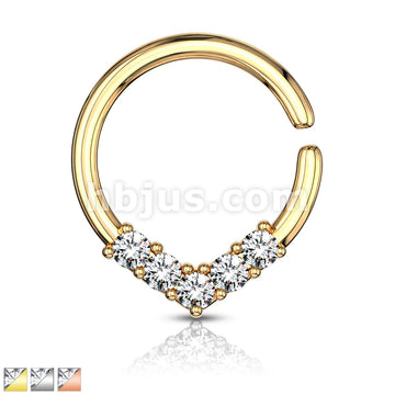 Brass 5 CZ Set V Shaped on Round Bendable Cut Ring for Cartilage,... - Image 2