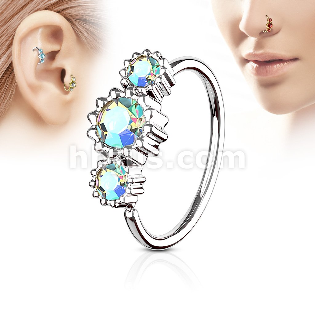 316L Surgical Steel 3 Round CZ Set 316L Surgical Steel Hoop Ring for... - Image 2